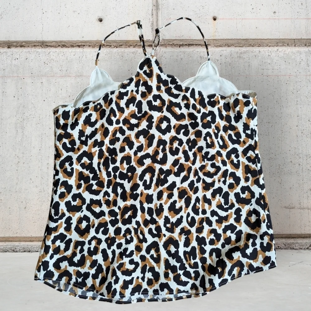 Like New J. Crew Animal Print Camisole - Black, Brown, and White Size 4